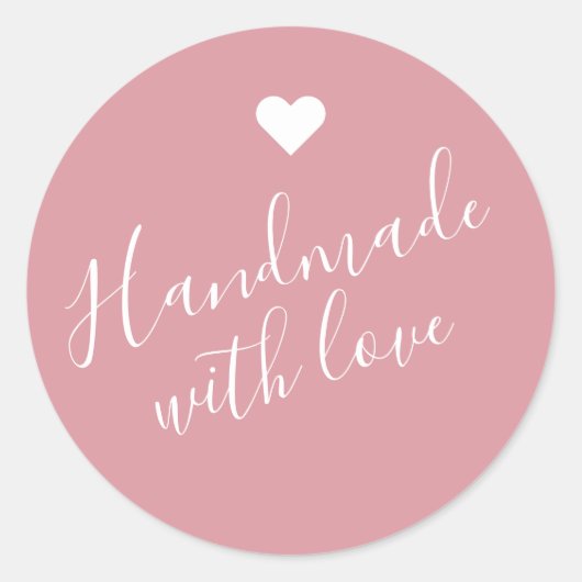 Modern handgemaakt met liefdesscript stoffig roze  ronde sticker (Voorkant)