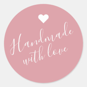 Modern handgemaakt met liefdesscript stoffig roze  ronde sticker