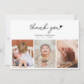 Modern handgeschreven 3 foto Baby shower dank u Bedankkaart (Voorkant)