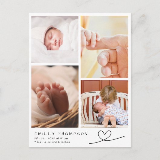 Modern handgeschreven 4 foto Baby shower Dank u Briefkaart (Voorkant)