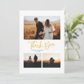 Modern handgeschreven 4 foto's bruiloft bedankkaart (Staand voorkant)