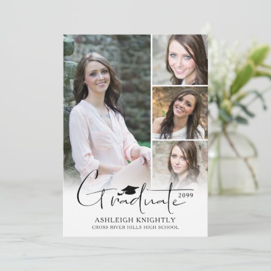 Modern handgeschreven Afstuderen Pet 5 foto's Aankondiging (Staand voorkant)