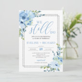 Modern handgeschreven blauw bloemzilver doen we no kaart (Staand voorkant)