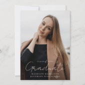 Modern Handgeschreven Blush Script 2 Foto Afstuder Aankondiging (Voorkant)