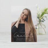 Modern Handgeschreven Blush Script 2 Foto Afstuder Aankondiging (Staand voorkant)