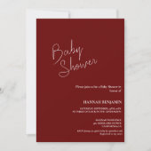Modern handgeschreven bordeaux baby shower kaart (Voorkant)