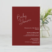 Modern handgeschreven bordeaux baby shower kaart (Staand voorkant)