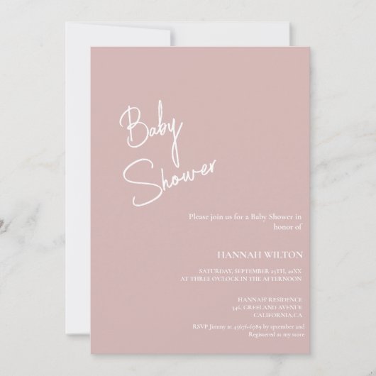 Modern handgeschreven Dusty Roos baby shower Kaart (Voorkant)