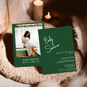 Modern handgeschreven Emerald groen baby shower Kaart