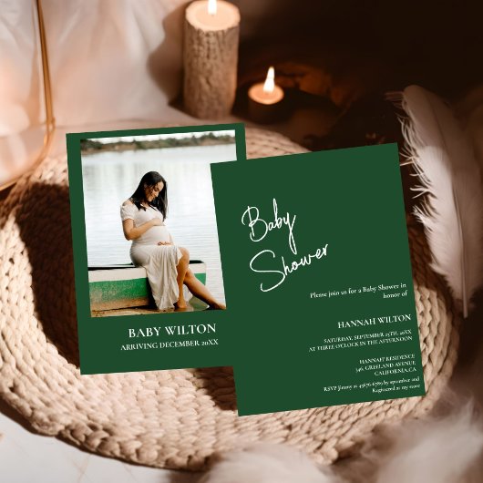 Modern handgeschreven Emerald groen baby shower Kaart