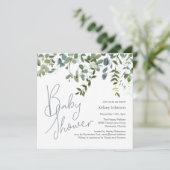 Modern handgeschreven eucalyptus groen Baby shower Kaart (Staand voorkant)