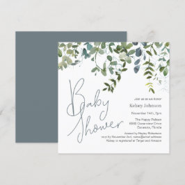 Modern handgeschreven eucalyptus groen Baby shower Kaart
