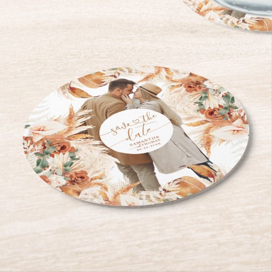 Modern handgeschreven fotoscript Sla de datum op Ronde Kartonnen Onderzetter (Gebogen)