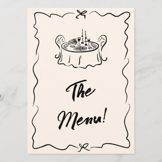 Modern handgeschreven getekend eigenzinnige bruil menu (Achterkant)