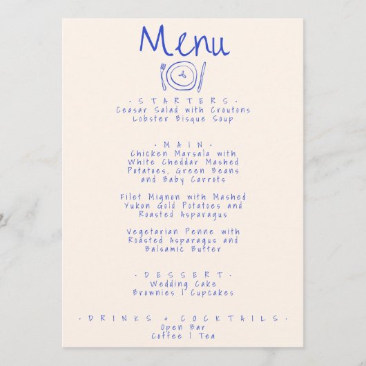 Modern handgeschreven getekend funky eigenzinnige  menu (Voorkant)