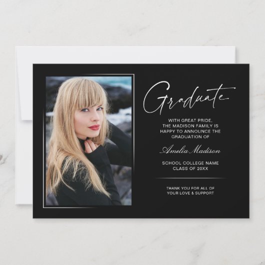 Modern handgeschreven inkt script Afstuderen 2 fot Aankondiging (Voorkant)