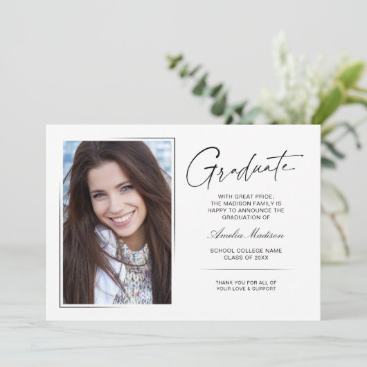 Modern handgeschreven inkt script Afstuderen 2 fot Aankondiging (Staand voorkant)