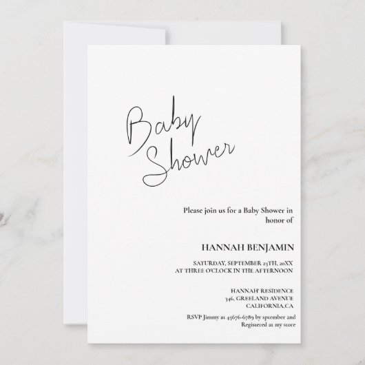 Modern handgeschreven kalligrafie baby shower kaart (Voorkant)