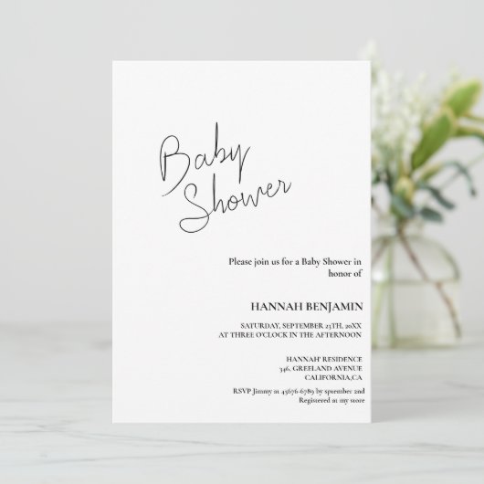 Modern handgeschreven kalligrafie baby shower kaart (Staand voorkant)