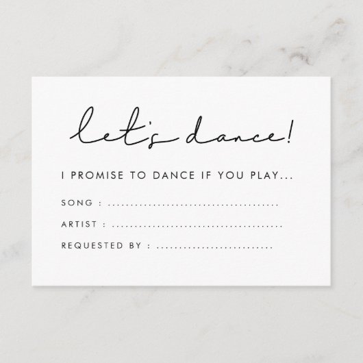 Modern handgeschreven Let's dance song aanvraag Informatiekaartje (Voorkant)