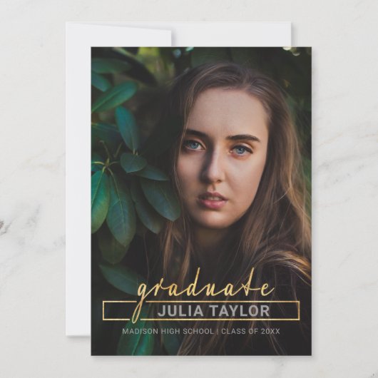 Modern handgeschreven Luxurious Gold Photo Afstude Aankondiging (Voorkant)