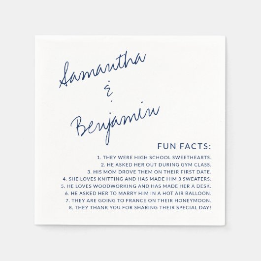 Modern handgeschreven marineblauw vun veiling brui servet (Voorkant)