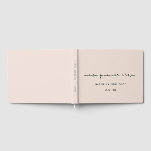 Modern handgeschreven Mis quince años blush roze Gastenboek (Volledig)