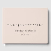 Modern handgeschreven Mis quince años blush roze Gastenboek (Voorkant)