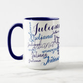 modern handgeschreven naampatroon op blauw mok (Links)