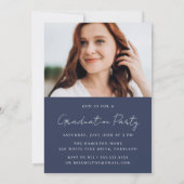 Modern Handgeschreven Navy Script 2 Foto Afstudere Kaart (Achterkant)