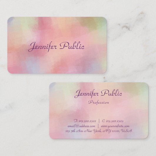 Modern handgeschreven pasteelkleurig handgeschreve visitekaartje (Voorkant / Achterkant)