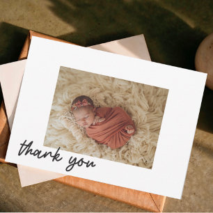 Modern Handgeschreven Schrift Baby Shower Fotoka Bedankkaart
