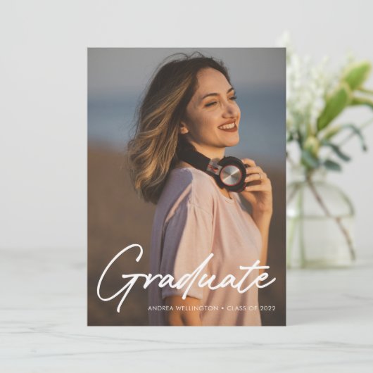 Modern handgeschreven script 1 Foto Afstuderen Ann Aankondiging (Staand voorkant)