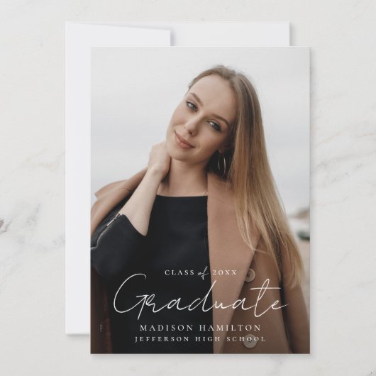 Modern handgeschreven script 2 Afstuderen foto's Aankondiging (Voorkant)