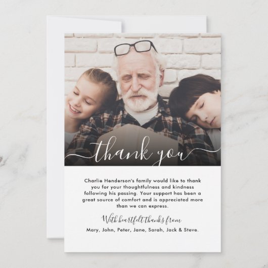 Modern handgeschreven script 2-foto begrafenis/doo bedankkaart (Achterkant)