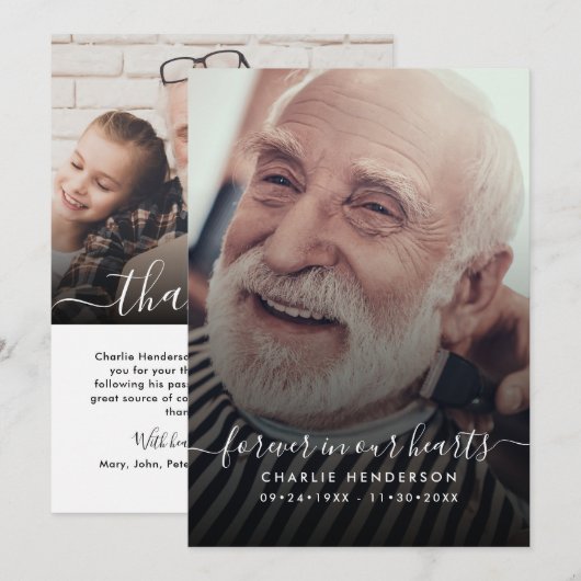 Modern handgeschreven script 2-foto begrafenis/doo bedankkaart (Voorkant / Achterkant)