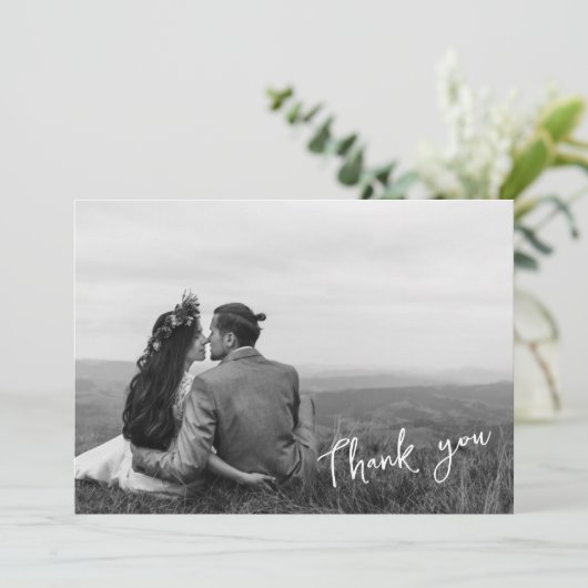 Modern handgeschreven script 2 foto dank u aankondiging (Staand voorkant)