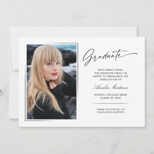 Modern handgeschreven script Afstuderen 2 foto Aankondiging (Voorkant)