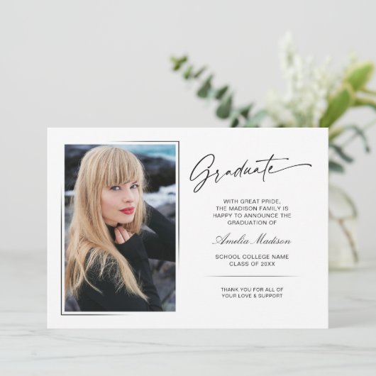 Modern handgeschreven script Afstuderen 2 foto Aankondiging (Staand voorkant)