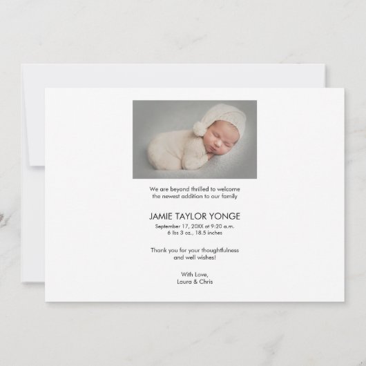 Modern handgeschreven script Baby foto's geboorte Bedankkaart (Achterkant)