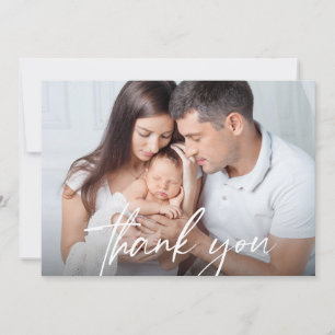 Modern handgeschreven script Baby foto's geboorte Bedankkaart