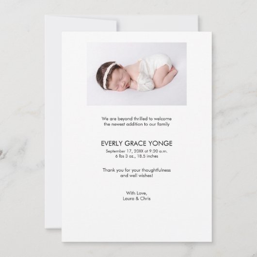 Modern handgeschreven script baby meisje foto's ge bedankkaart (Achterkant)