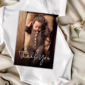 Modern handgeschreven script Baby shower foto Bedankkaart