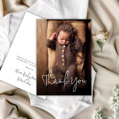 Modern handgeschreven script Baby shower foto Bedankkaart