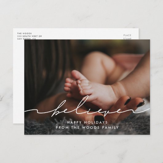 Modern handgeschreven script Believe foto Briefkaart (Voorkant / Achterkant)