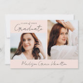 Modern Handgeschreven Script Blush 3 Foto Afstuder Aankondiging (Voorkant)