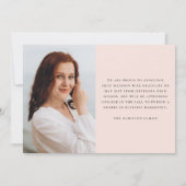 Modern Handgeschreven Script Blush 3 Foto Afstuder Aankondiging (Achterkant)