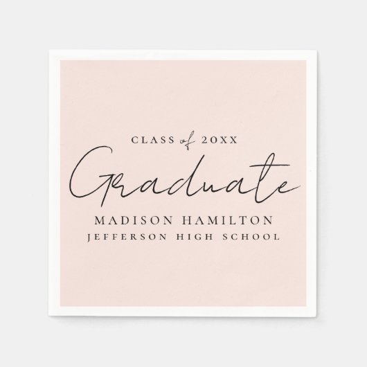 Modern handgeschreven script blush Afstuderen Servet (Voorkant)