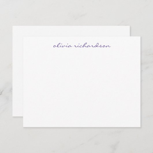 Modern handgeschreven script chic Dark Paars Viole Notitiekaartje (Voorkant / Achterkant)