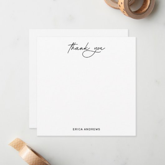 Modern handgeschreven script dank je plat notitiekaartje (Voorkant / Achterkant in situ)